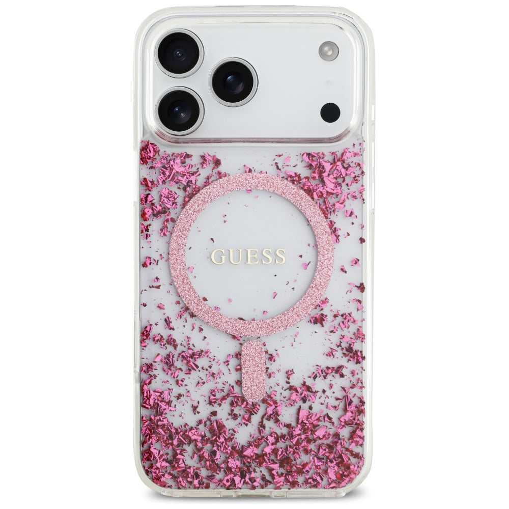 Θήκη MagSafe για Apple iPhone 17 Pro Max, Guess, Glitter με Ρητίνη στο Πάτο, Ροζ