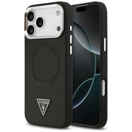 Θήκη MagSafe για Apple iPhone 17 Pro Max, Guess, Triangle Logo, Μαύρη Ασημί