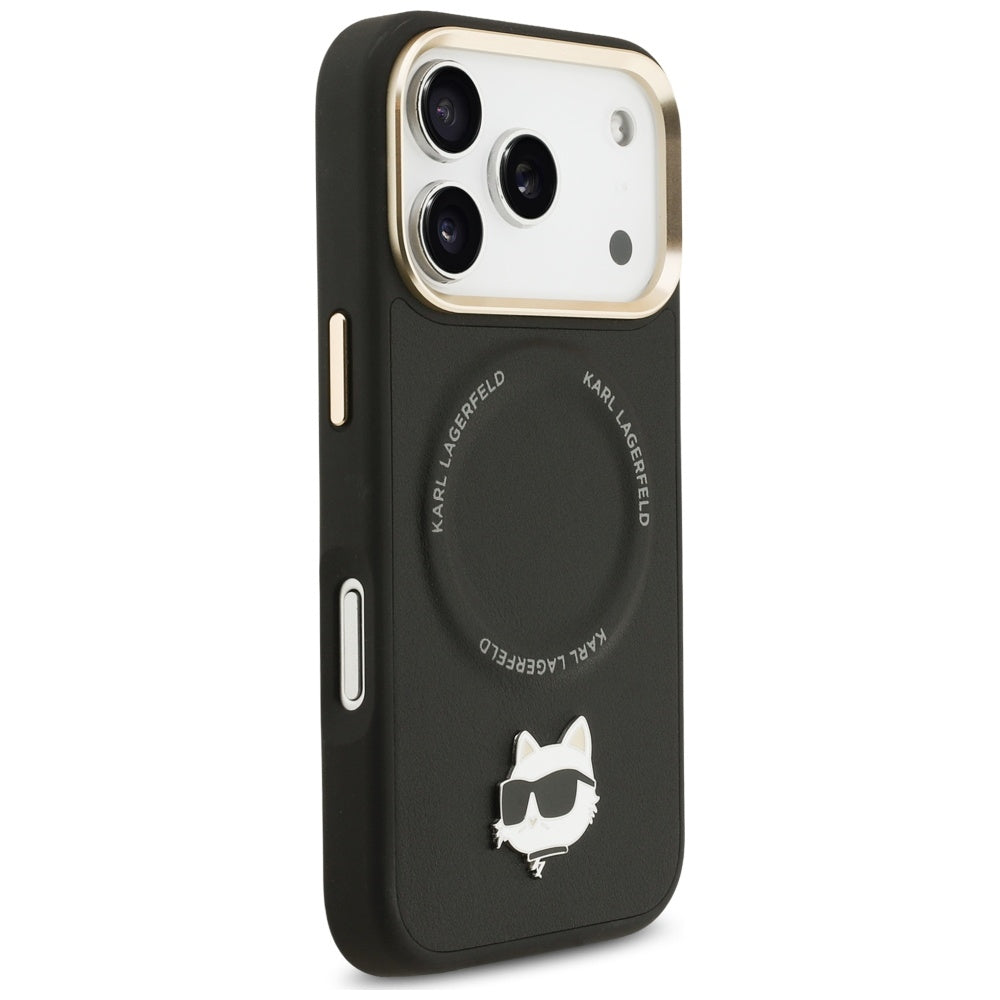 MagSafe Case for Apple iPhone 17 Pro Max, Karl Lagerfeld, Big Strap Choupette Metal Logo, Black