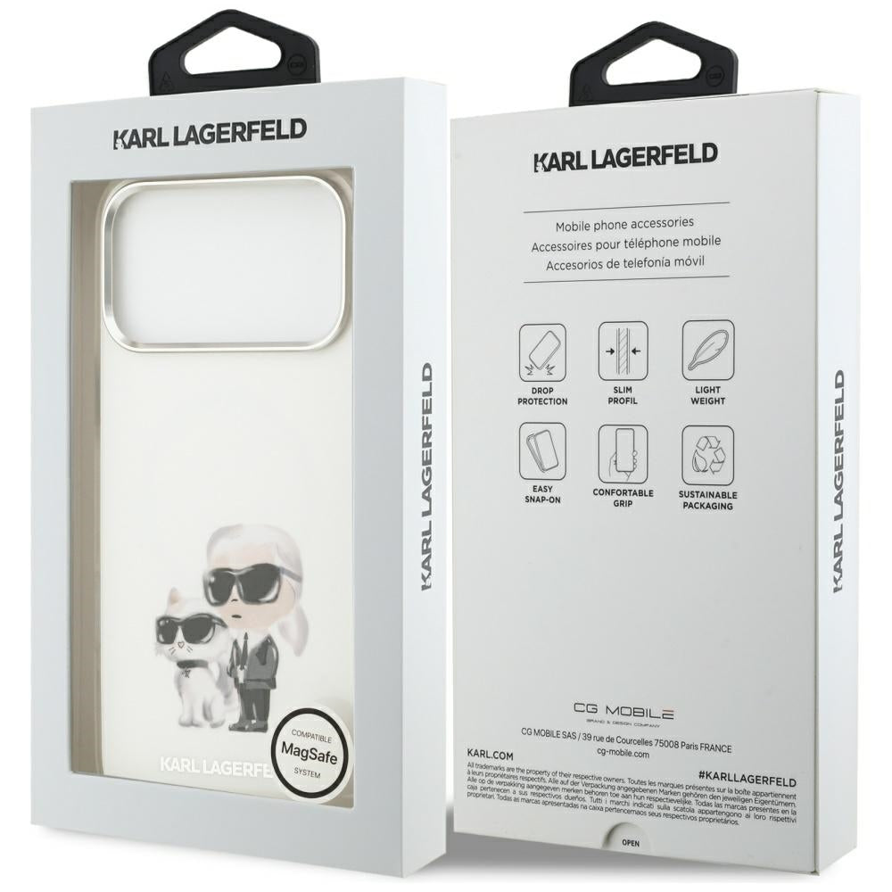 Θήκη MagSafe για Apple iPhone 17 Pro Max, Karl Lagerfeld, IML Aquarelle Logo Karl & Choupette, Λευκή.