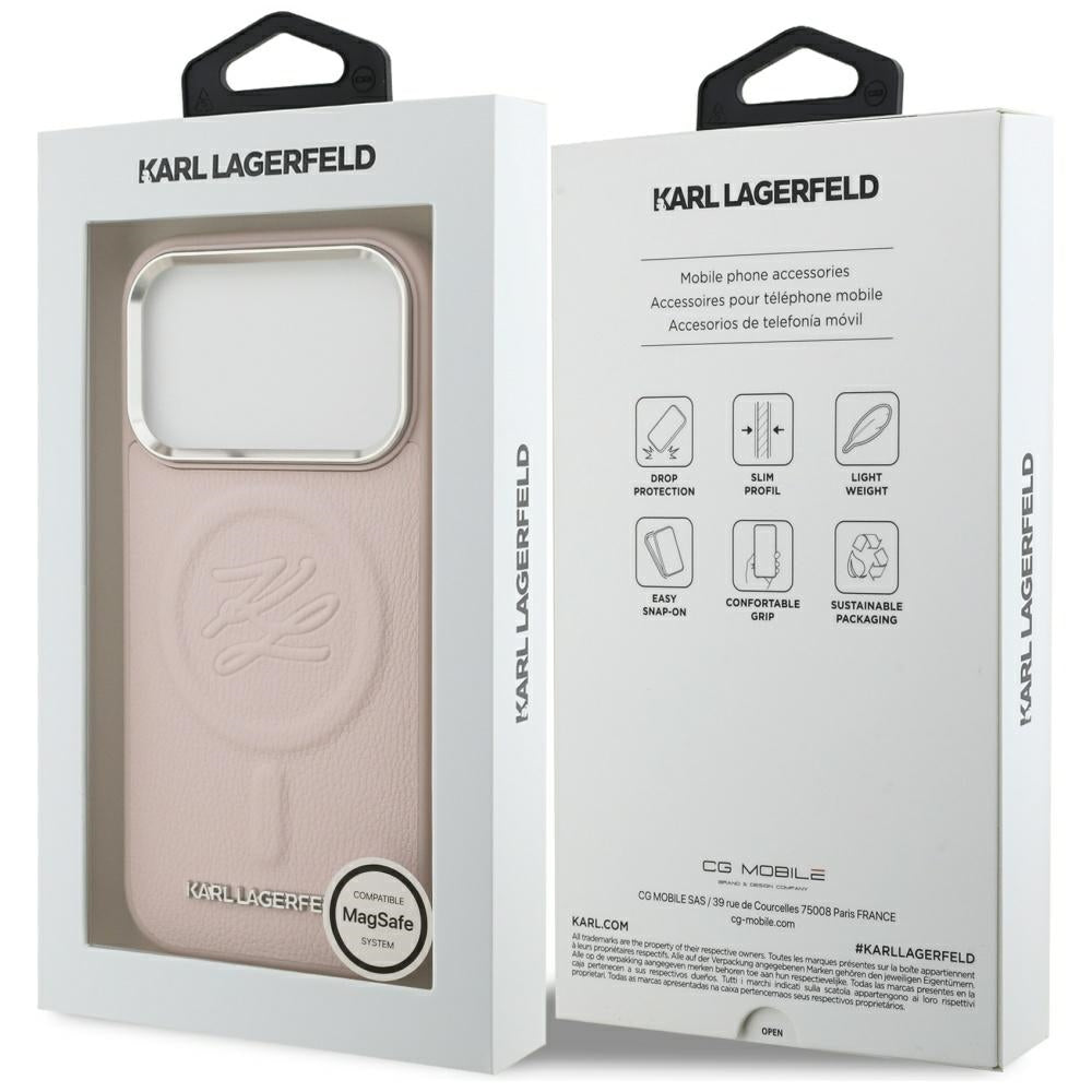 Θήκη MagSafe για Apple iPhone 17 Pro Max, Karl Lagerfeld, Initial & Metal Logo, Ροζ
