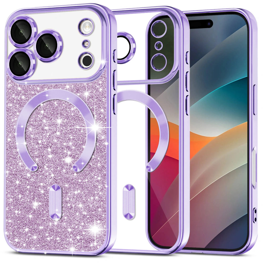 Θήκη MagSafe για Apple iPhone 17 Pro Max, Techsuit, Luxury Glitter, Ανοιχτό Μωβ