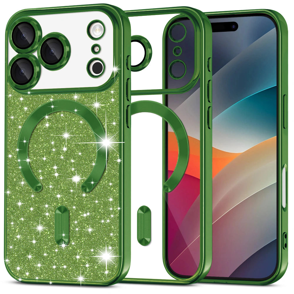 Θήκη MagSafe για Apple iPhone 17 Pro Max, Techsuit, Luxury Glitter, Σκούρο Πράσινο