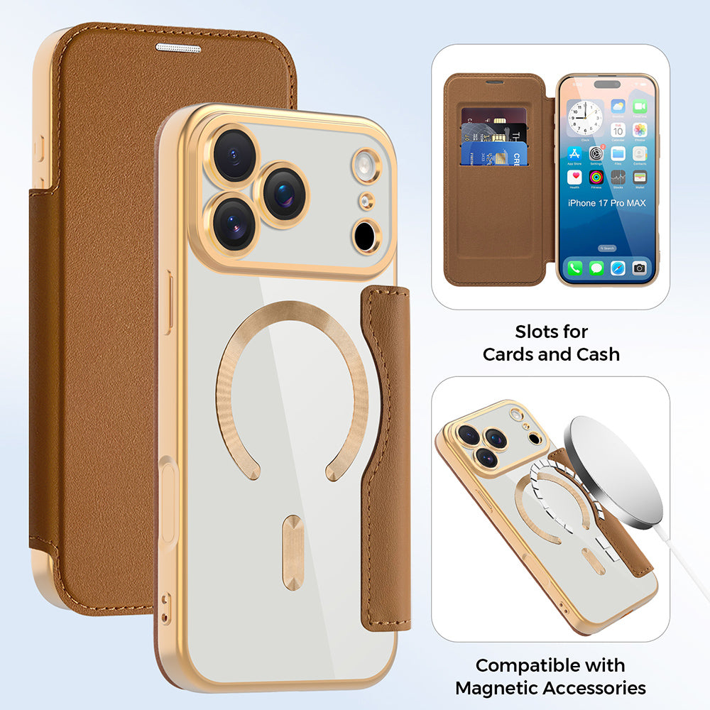 Θήκη MagSafe για Apple iPhone 17 Pro, Techsuit, SmartMag Book, Καφέ