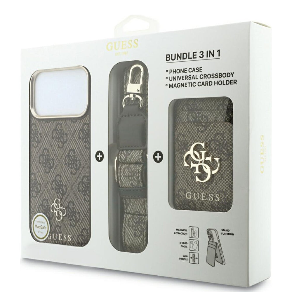 Θήκη MagSafe για Apple iPhone 18 Pro / 17 Pro, Guess, 4G Cardslot & Big Strap, Καφέ