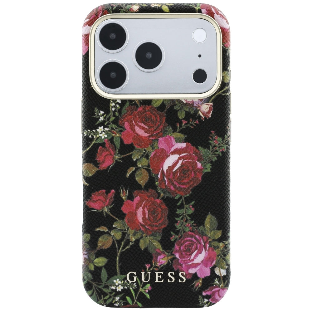 Θήκη MagSafe για Apple iPhone 18 Pro / 17 Pro, Guess, Blossom Roses Print, Μαύρη