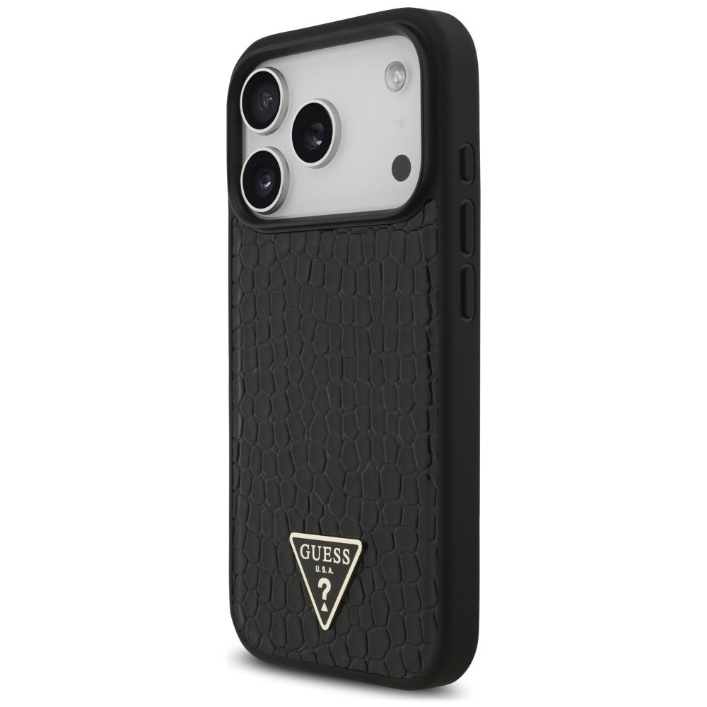Θήκη MagSafe για Apple iPhone 18 Pro / 17 Pro, Guess, Croco Triangle Logo, Μαύρη