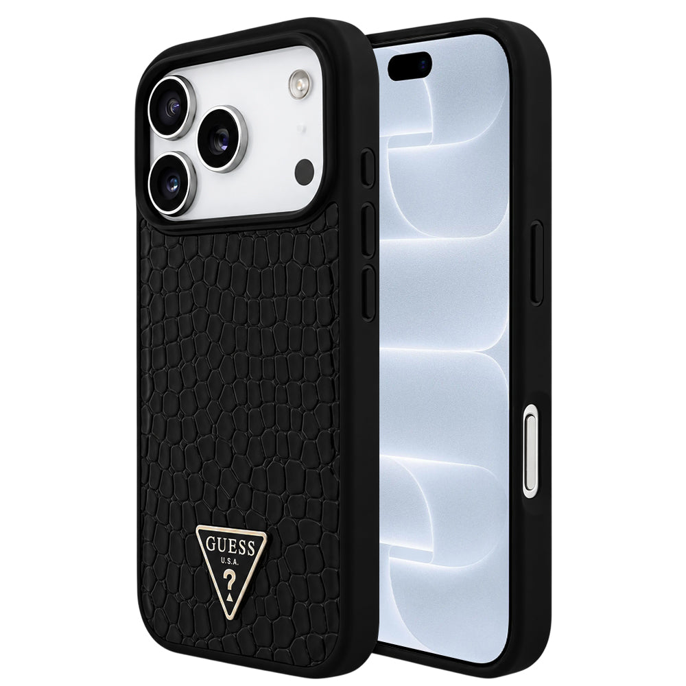 Θήκη MagSafe για Apple iPhone 18 Pro / 17 Pro, Guess, Croco Triangle Logo, Μαύρη