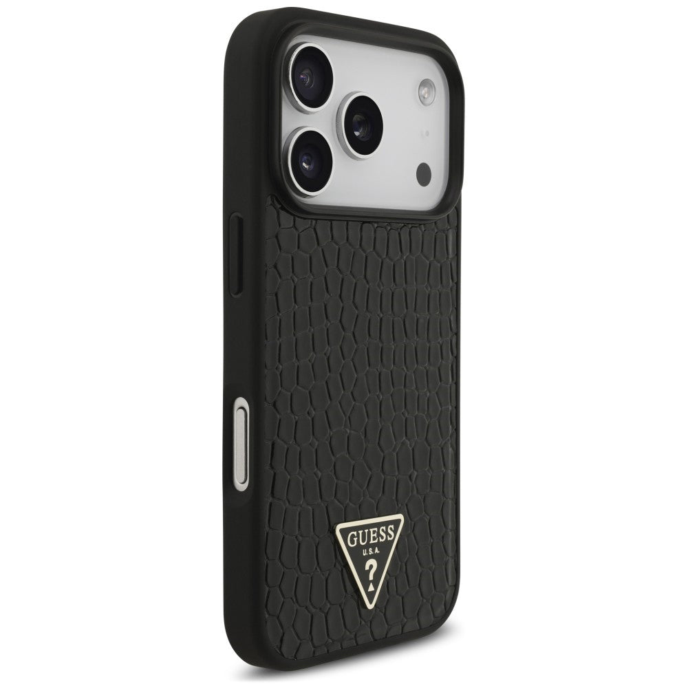 Θήκη MagSafe για Apple iPhone 18 Pro / 17 Pro, Guess, Croco Triangle Logo, Μαύρη