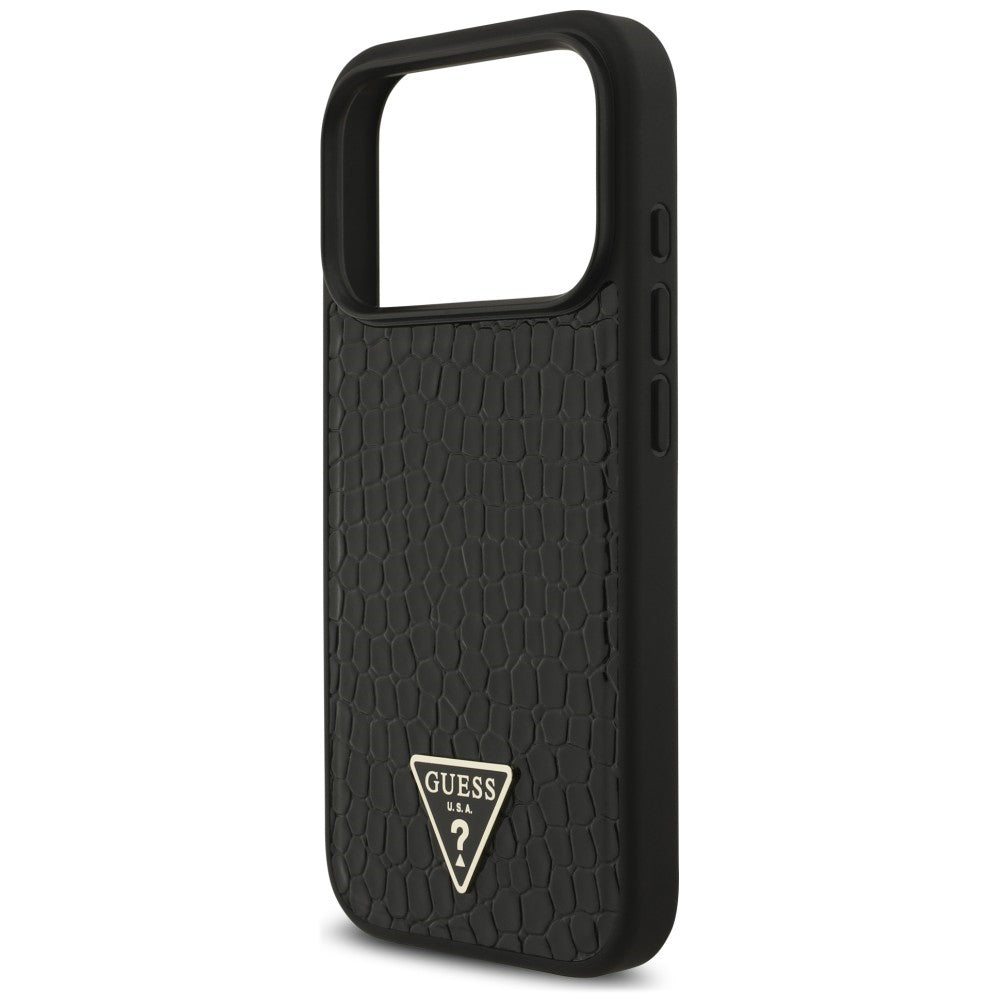Θήκη MagSafe για Apple iPhone 18 Pro / 17 Pro, Guess, Croco Triangle Logo, Μαύρη