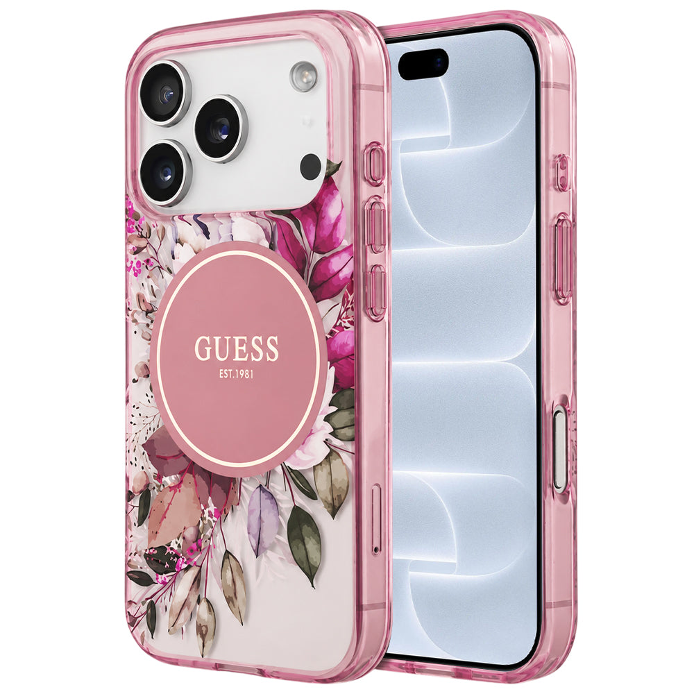 Θήκη MagSafe για Apple iPhone 18 Pro / 17 Pro, Guess, IML Flower & Tonal Circle, Ροζ
