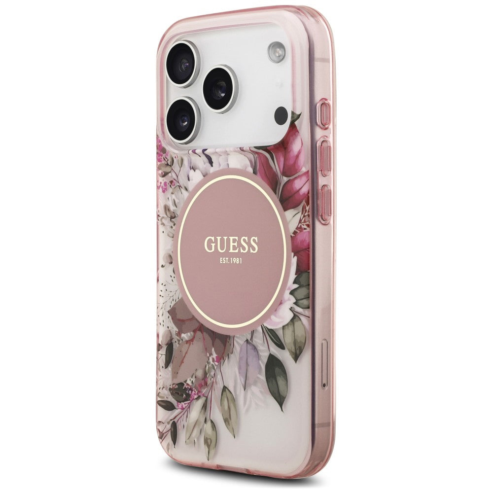 Θήκη MagSafe για Apple iPhone 18 Pro / 17 Pro, Guess, IML Flower & Tonal Circle, Ροζ
