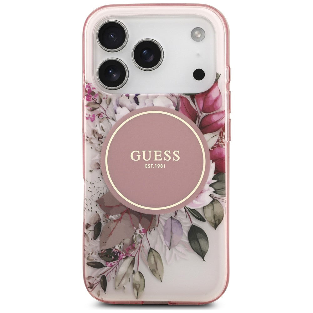 Θήκη MagSafe για Apple iPhone 18 Pro / 17 Pro, Guess, IML Flower & Tonal Circle, Ροζ