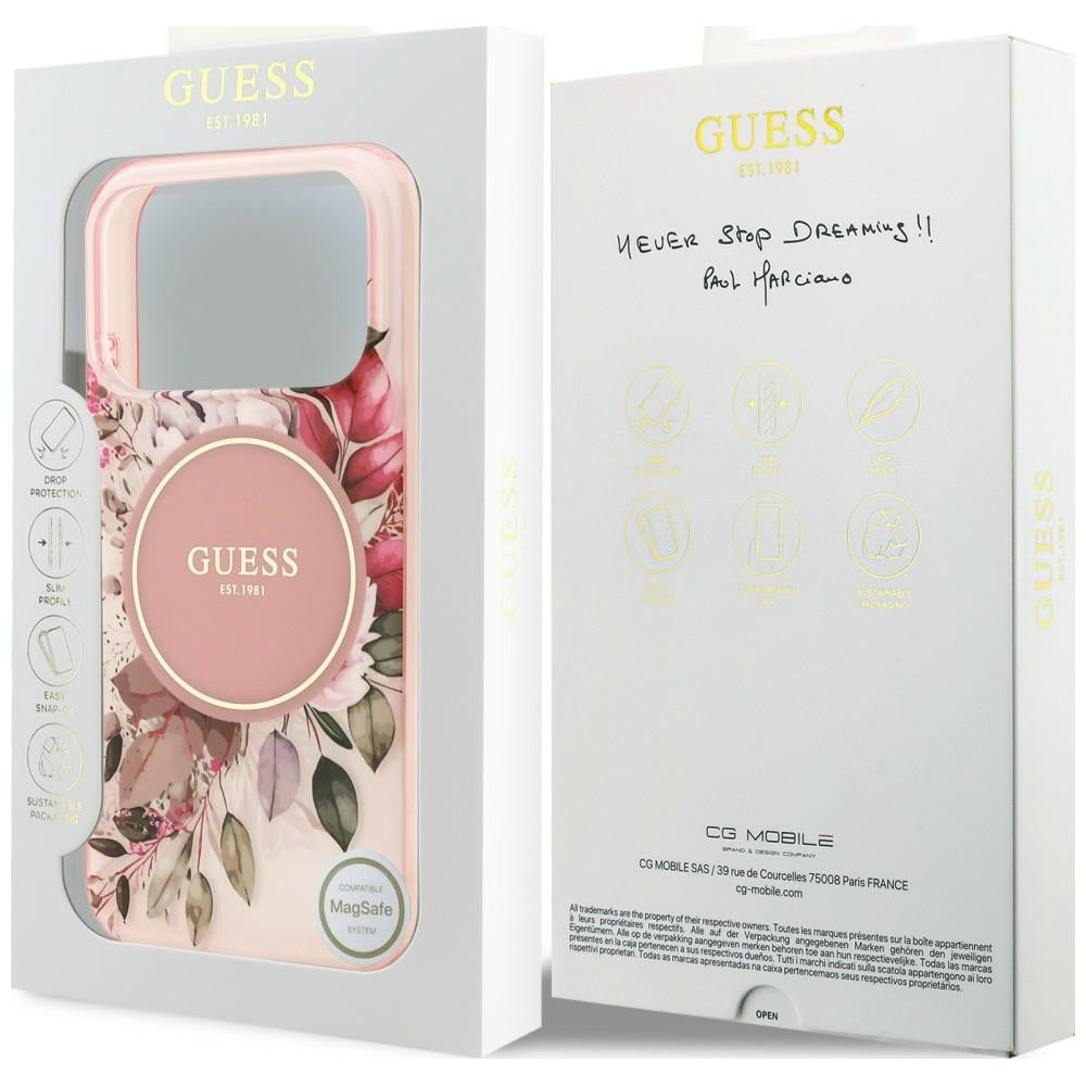 Θήκη MagSafe για Apple iPhone 18 Pro / 17 Pro, Guess, IML Flower & Tonal Circle, Ροζ
