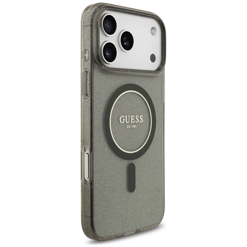 Θήκη MagSafe για Apple iPhone 18 Pro / 17 Pro, Guess, IML Glitter with Pearl Strap, Μαύρη