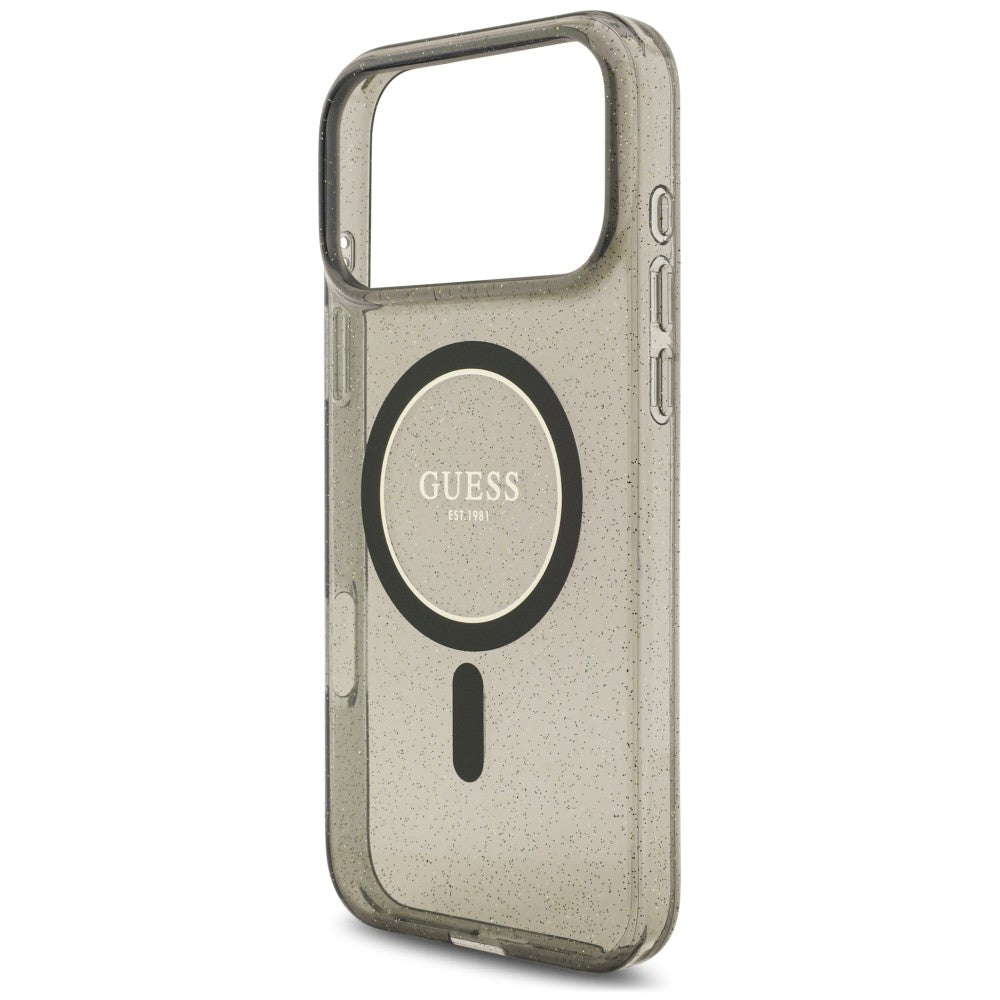 Θήκη MagSafe για Apple iPhone 18 Pro / 17 Pro, Guess, IML Glitter with Pearl Strap, Μαύρη