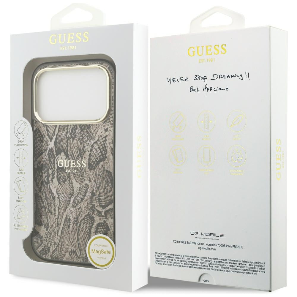 Θήκη MagSafe για Apple iPhone 18 Pro / 17 Pro, Guess, Σχέδιο Πύθωνα, Καφέ