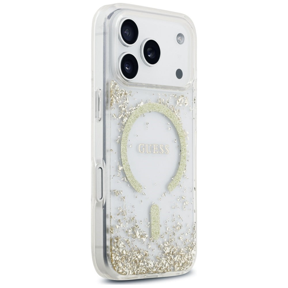 Θήκη MagSafe για Apple iPhone 18 Pro / 17 Pro, Guess, Glitter με ρητίνη στο κάτω μέρος, Χρυσή