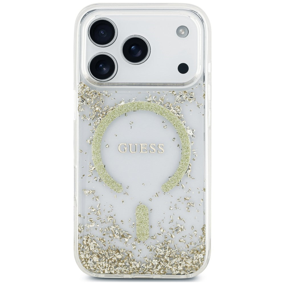 Θήκη MagSafe για Apple iPhone 18 Pro / 17 Pro, Guess, Glitter με ρητίνη στο κάτω μέρος, Χρυσή