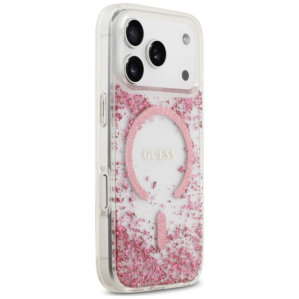 Θήκη MagSafe για Apple iPhone 18 Pro / 17 Pro, Guess, Glitter με ρητίνη στο κάτω μέρος, Ροζ