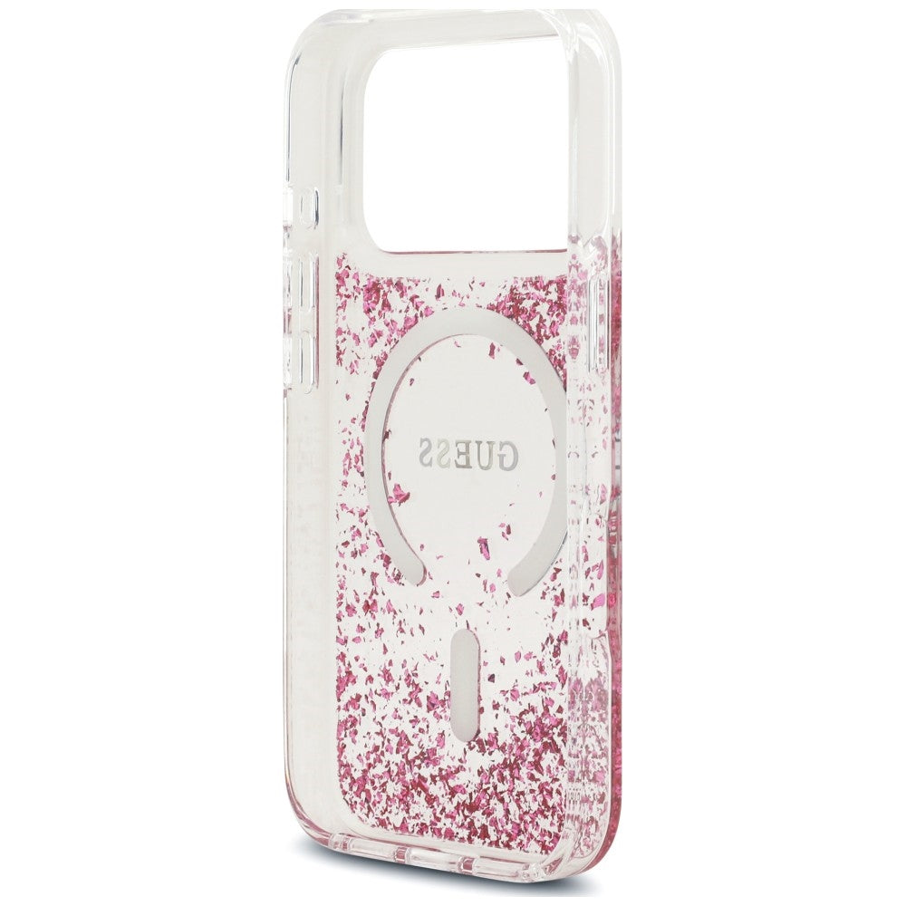 Θήκη MagSafe για Apple iPhone 18 Pro / 17 Pro, Guess, Glitter με ρητίνη στο κάτω μέρος, Ροζ