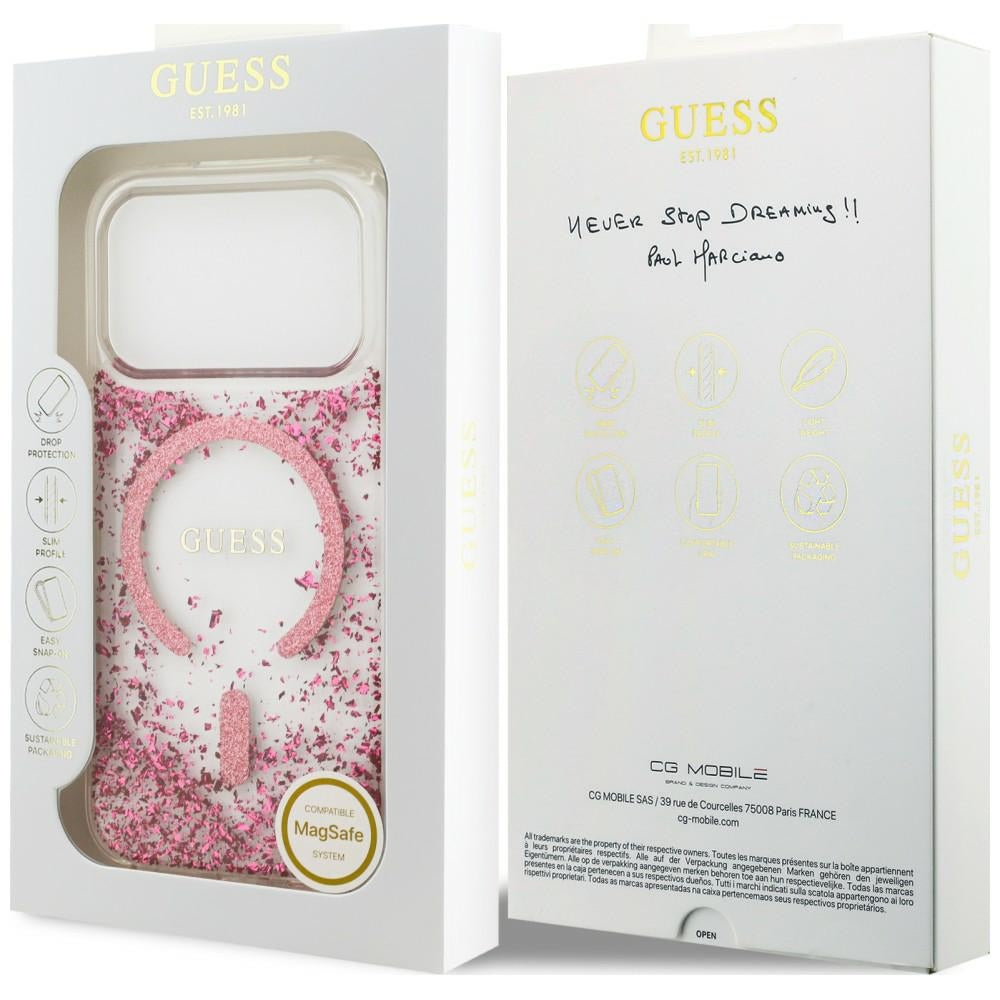 Θήκη MagSafe για Apple iPhone 18 Pro / 17 Pro, Guess, Glitter με ρητίνη στο κάτω μέρος, Ροζ