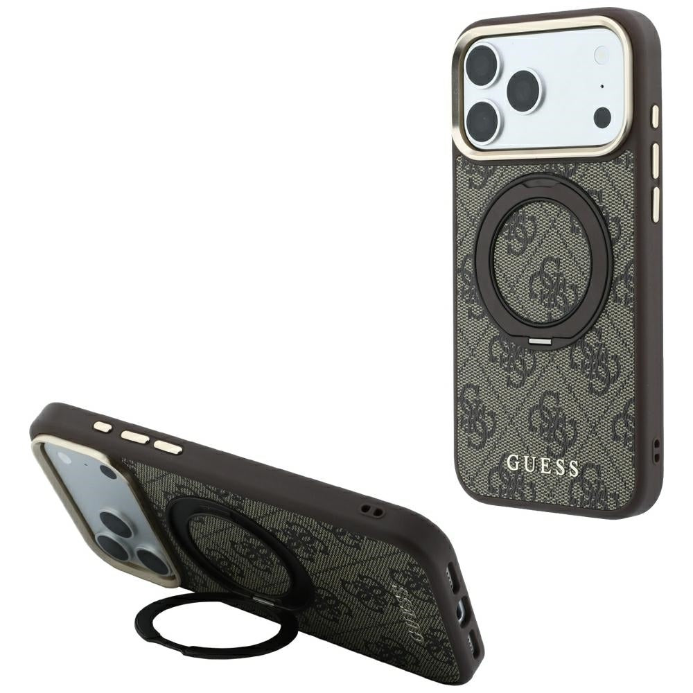 Θήκη MagSafe για Apple iPhone 18 Pro / 17 Pro, Guess, Ring Stand 360 4G Classic Logo, Καφέ