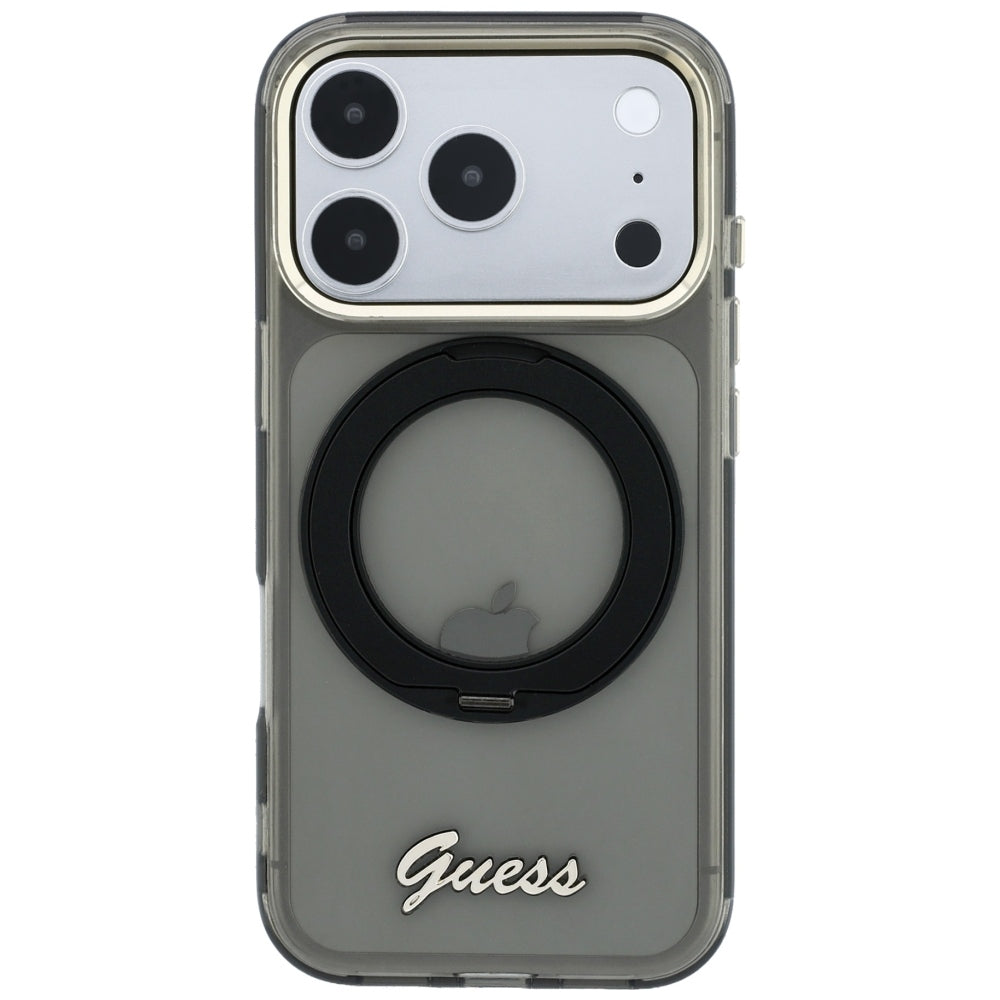 Θήκη MagSafe για Apple iPhone 18 Pro / 17 Pro, Guess, Ring Stand Script Metal Logo, Μαύρο
