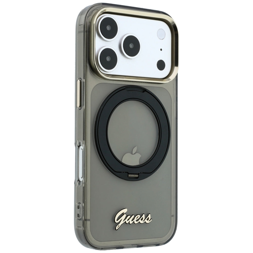 Θήκη MagSafe για Apple iPhone 18 Pro / 17 Pro, Guess, Ring Stand Script Metal Logo, Μαύρο