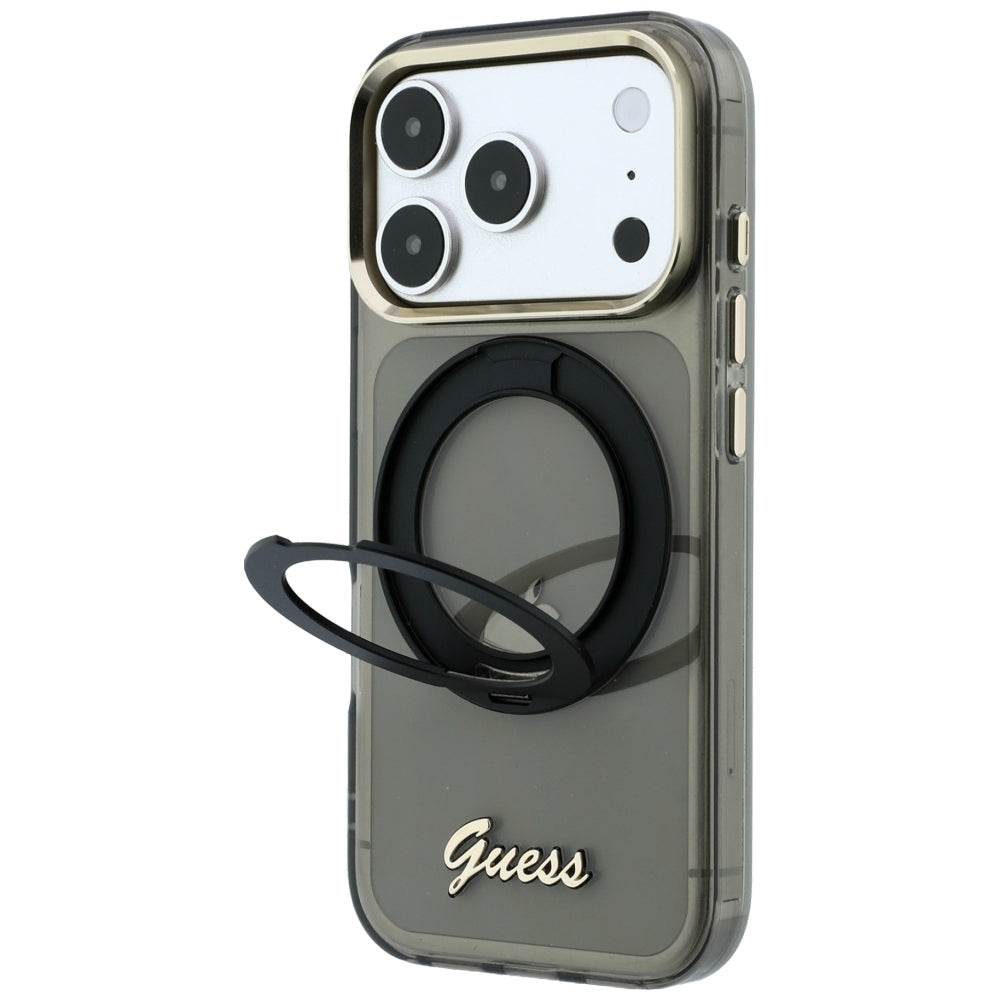 Θήκη MagSafe για Apple iPhone 18 Pro / 17 Pro, Guess, Ring Stand Script Metal Logo, Μαύρο
