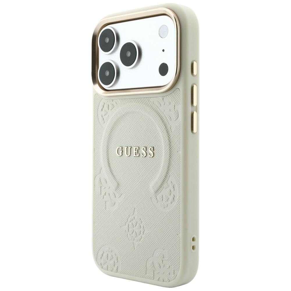 Θήκη MagSafe για Apple iPhone 18 Pro / 17 Pro, Guess, Saffiano Peony Ring, Μπεζ