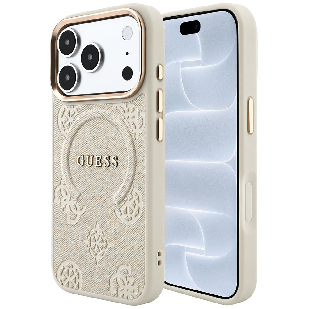 Θήκη MagSafe για Apple iPhone 18 Pro / 17 Pro, Guess, Saffiano Peony Ring, Μπεζ