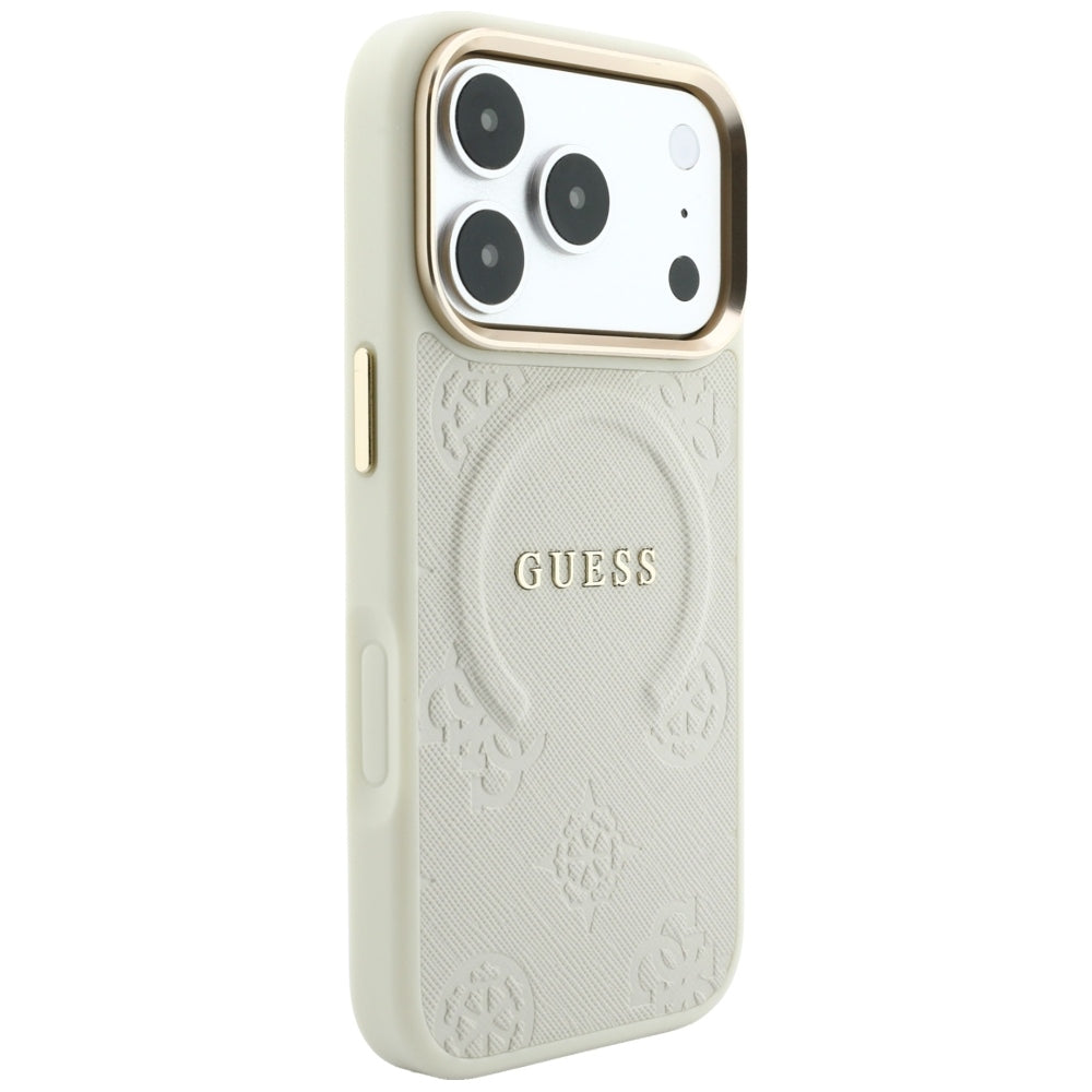Θήκη MagSafe για Apple iPhone 18 Pro / 17 Pro, Guess, Saffiano Peony Ring, Μπεζ