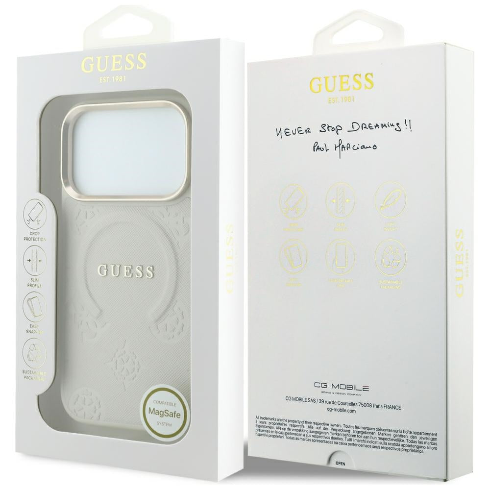 Θήκη MagSafe για Apple iPhone 18 Pro / 17 Pro, Guess, Saffiano Peony Ring, Μπεζ