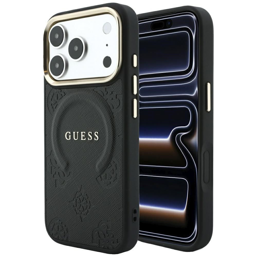 Θήκη MagSafe για Apple iPhone 18 Pro / 17 Pro, Guess, Saffiano Peony Ring, Μαύρο