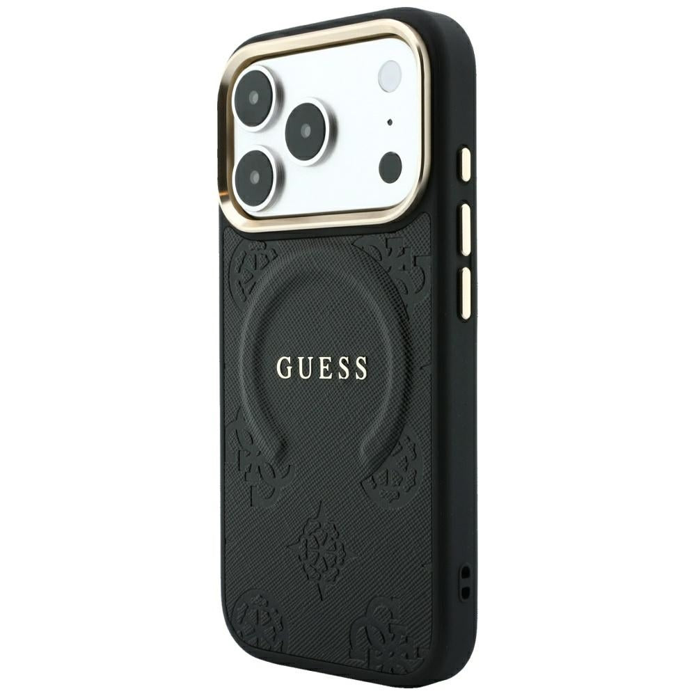 Θήκη MagSafe για Apple iPhone 18 Pro / 17 Pro, Guess, Saffiano Peony Ring, Μαύρο