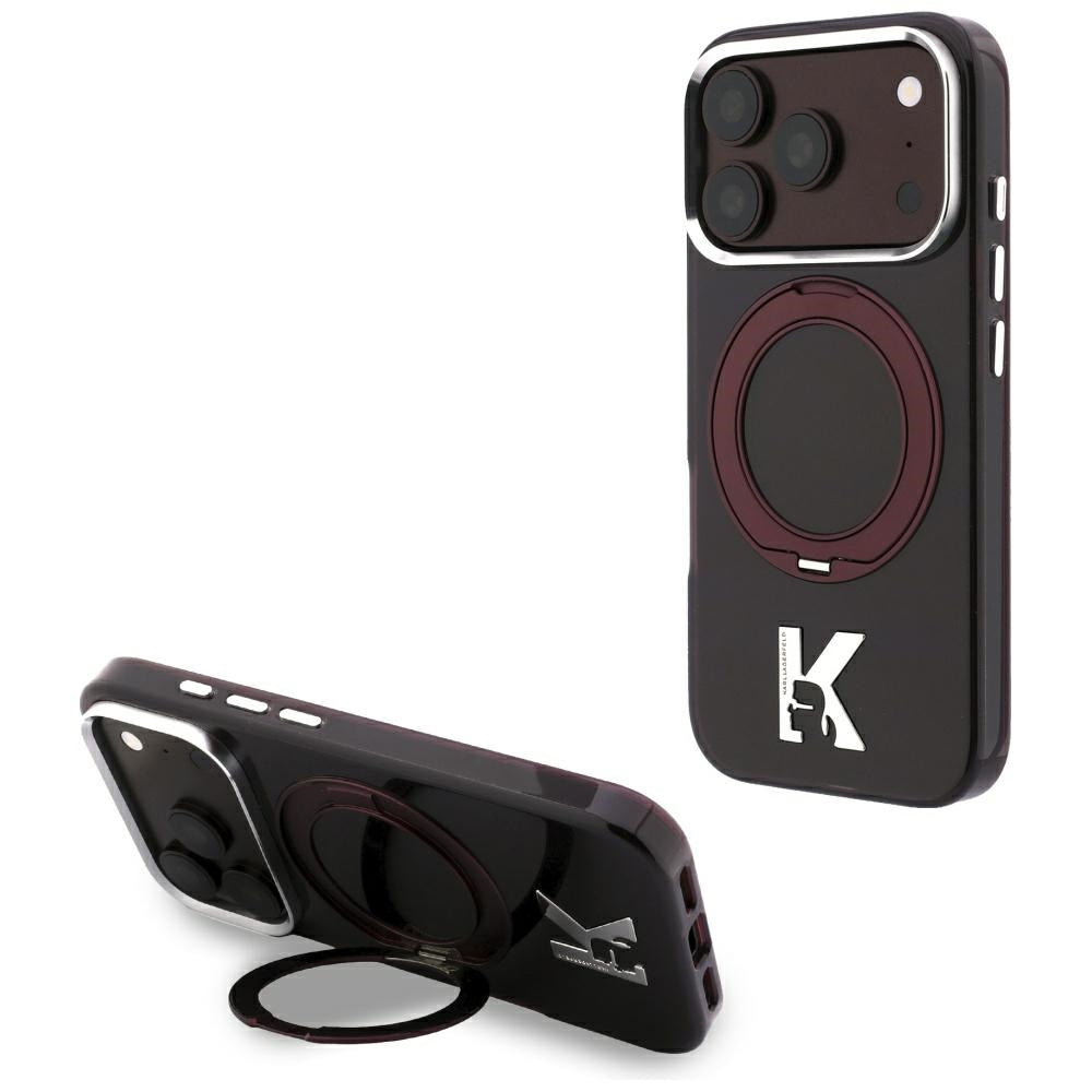 Θήκη MagSafe για Apple iPhone 18 Pro / 17 Pro, Karl Lagerfeld, IML Ring Stand Kameo Metal, Βυσσινί