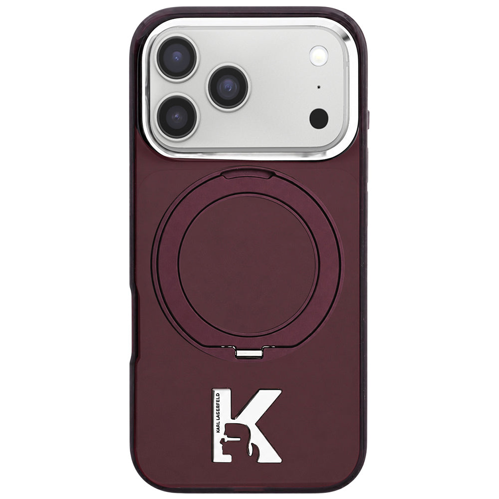 Θήκη MagSafe για Apple iPhone 18 Pro / 17 Pro, Karl Lagerfeld, IML Ring Stand Kameo Metal, Βυσσινί