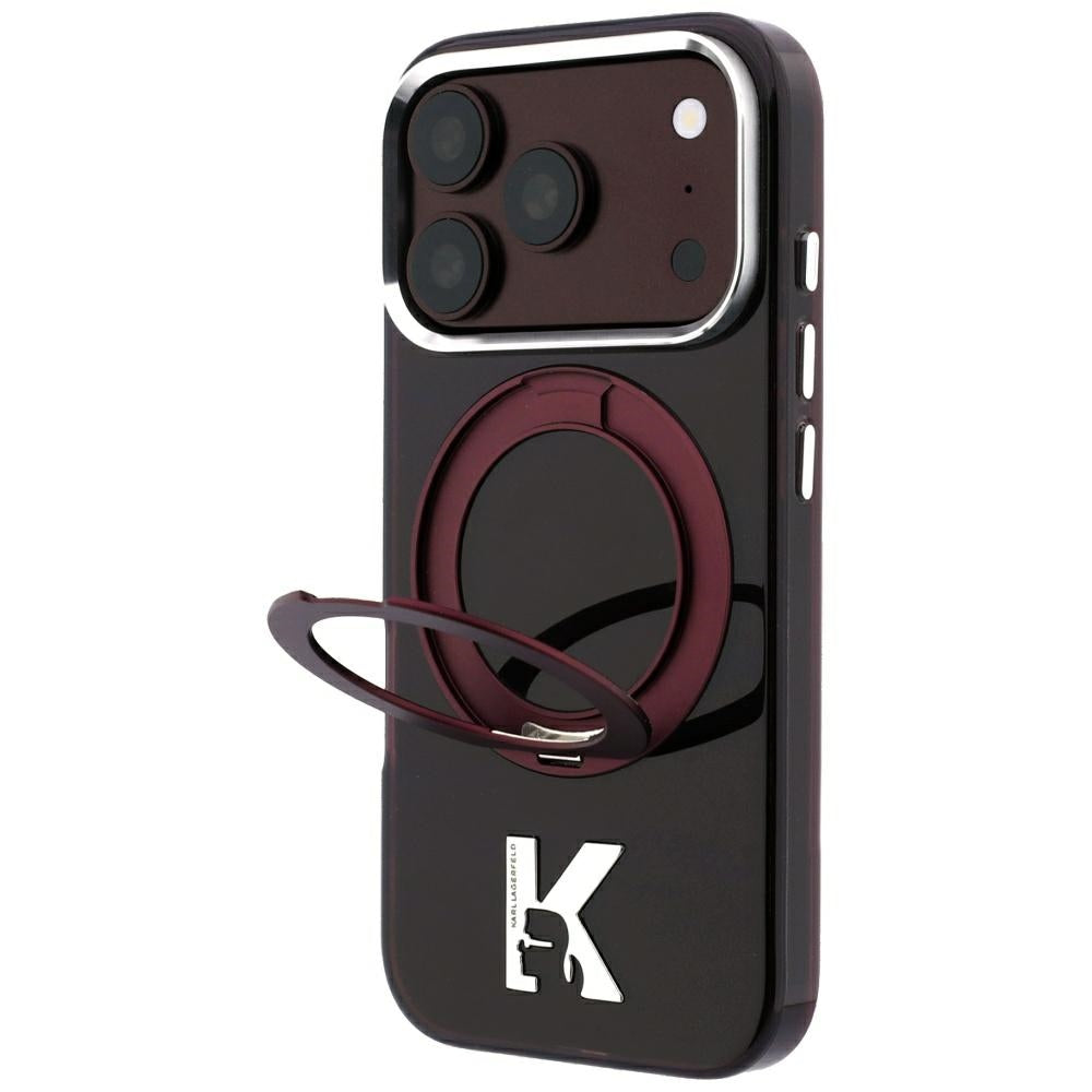 Θήκη MagSafe για Apple iPhone 18 Pro / 17 Pro, Karl Lagerfeld, IML Ring Stand Kameo Metal, Βυσσινί