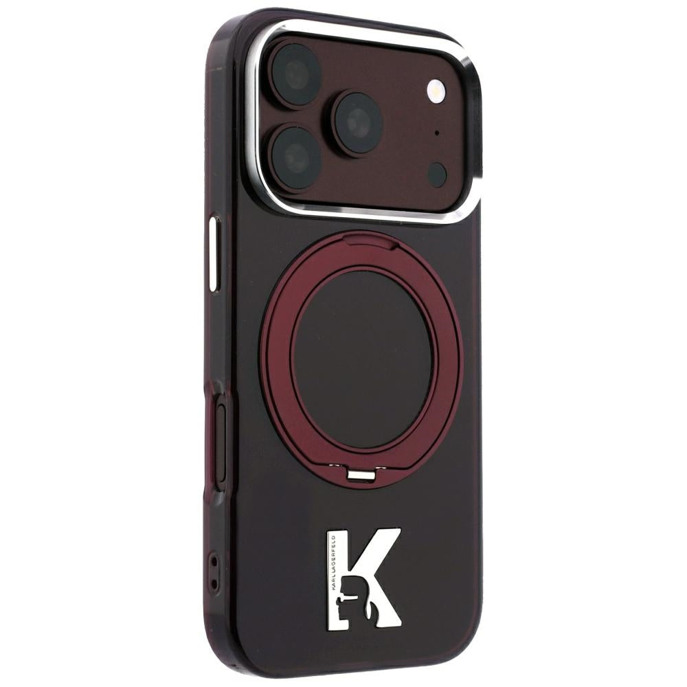 Θήκη MagSafe για Apple iPhone 18 Pro / 17 Pro, Karl Lagerfeld, IML Ring Stand Kameo Metal, Βυσσινί