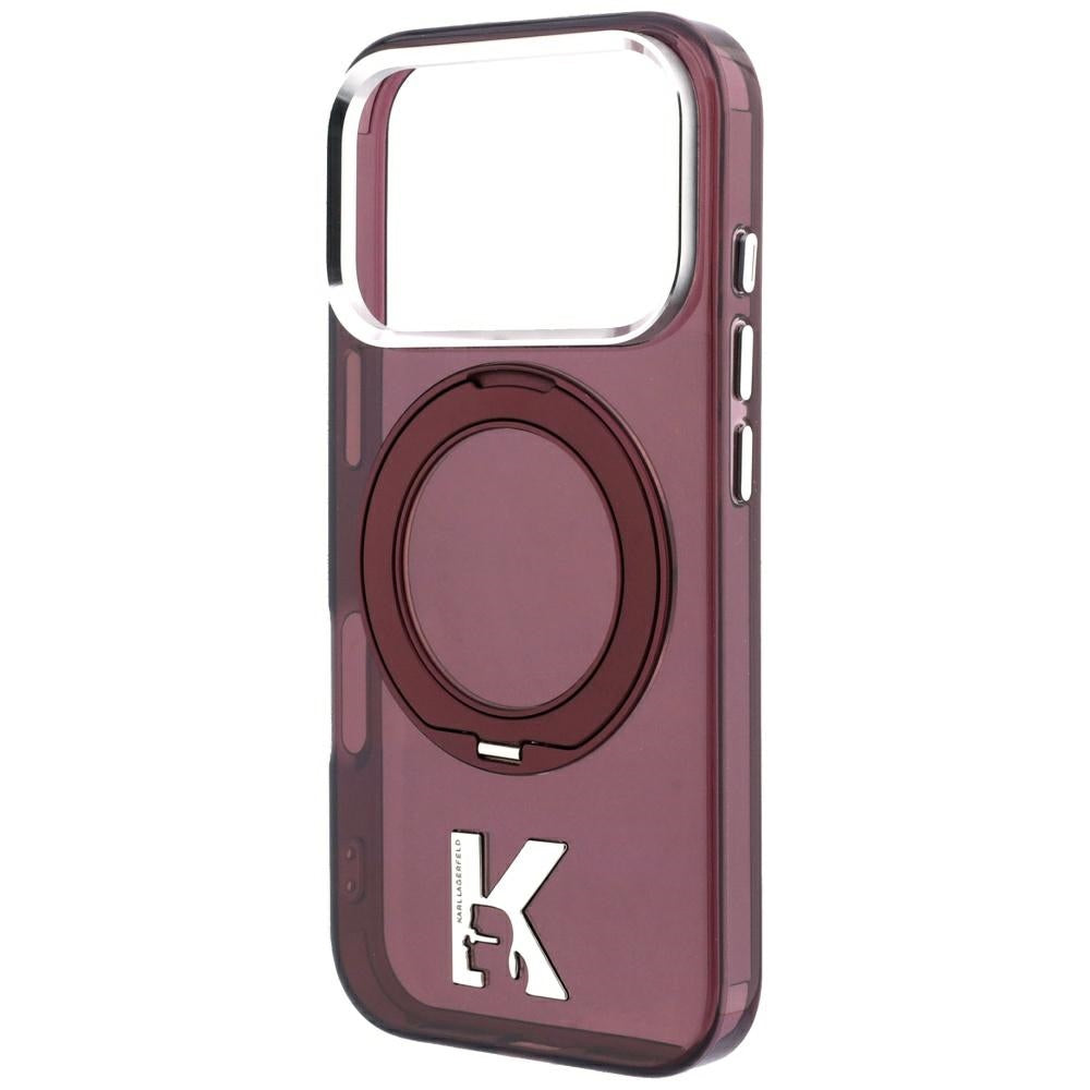Θήκη MagSafe για Apple iPhone 18 Pro / 17 Pro, Karl Lagerfeld, IML Ring Stand Kameo Metal, Βυσσινί
