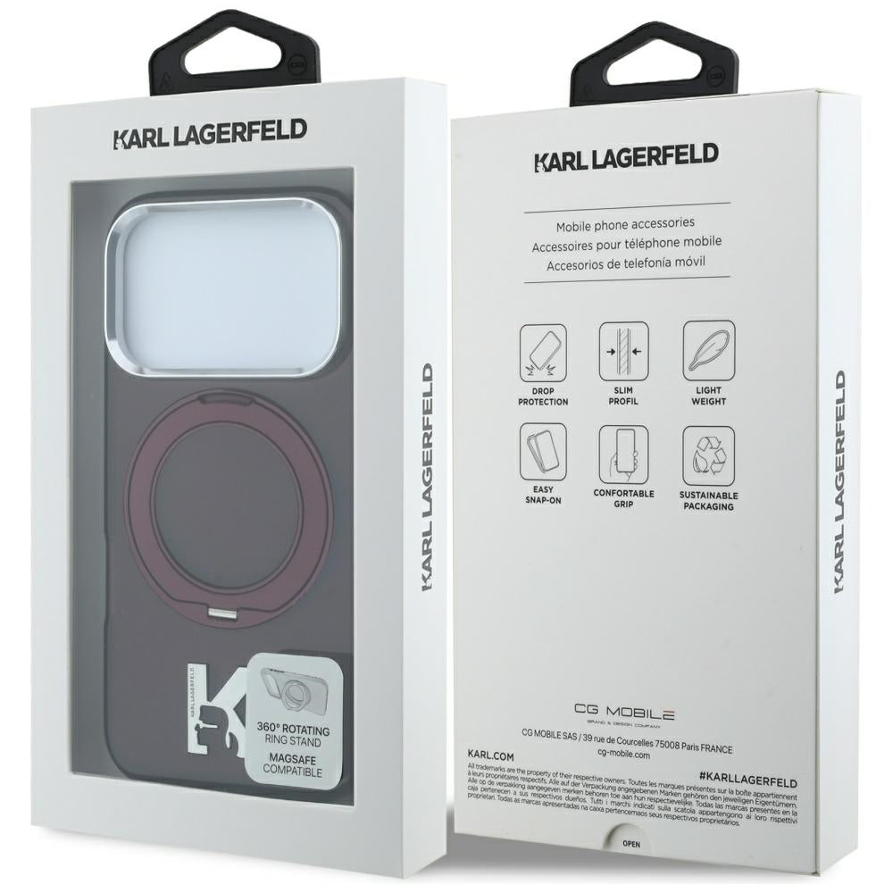 Θήκη MagSafe για Apple iPhone 18 Pro / 17 Pro, Karl Lagerfeld, IML Ring Stand Kameo Metal, Βυσσινί