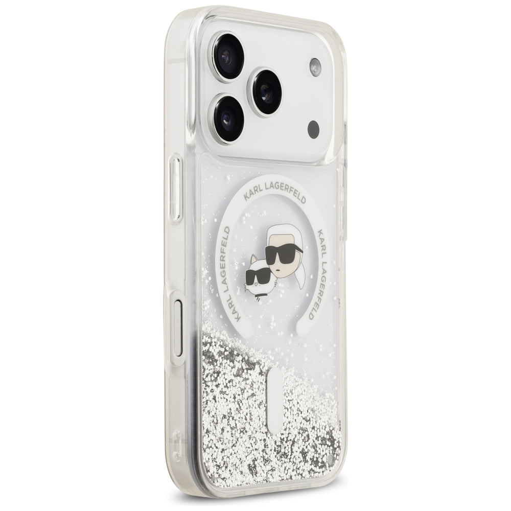 Θήκη MagSafe για Apple iPhone 18 Pro / 17 Pro, Karl Lagerfeld, Liquid Glitter Karl & Choupette Head's, Διαφανής