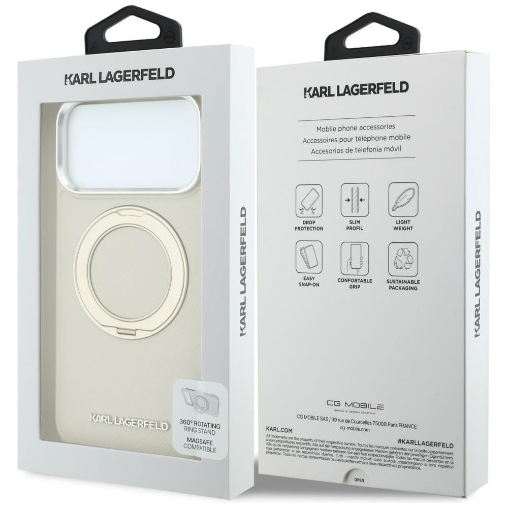 Θήκη MagSafe για Apple iPhone 18 Pro / 17 Pro, Karl Lagerfeld, Ring Stand 360 Saffiano, Μπεζ