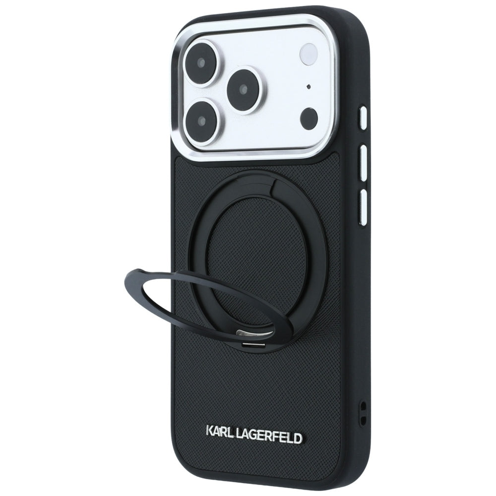 Θήκη MagSafe για Apple iPhone 18 Pro / 17 Pro, Karl Lagerfeld, Ring Stand 360 Saffiano, Μαύρη