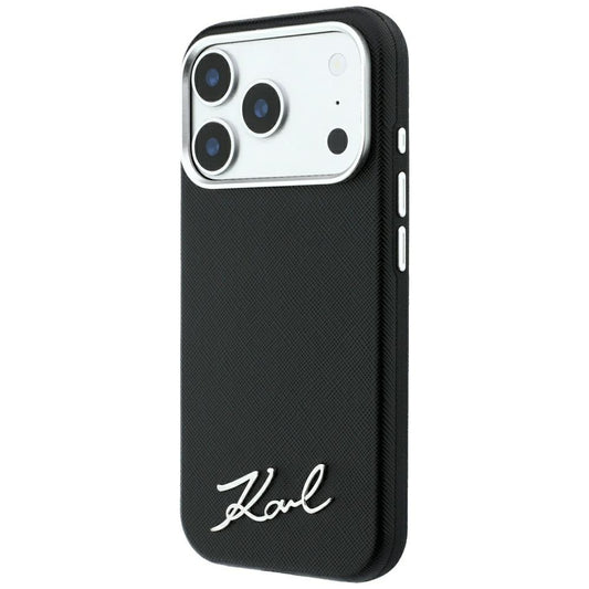 Θήκη MagSafe για Apple iPhone 18 Pro / 17 Pro, Karl Lagerfeld, Saffiano Small Script Metal Logo, Μαύρη