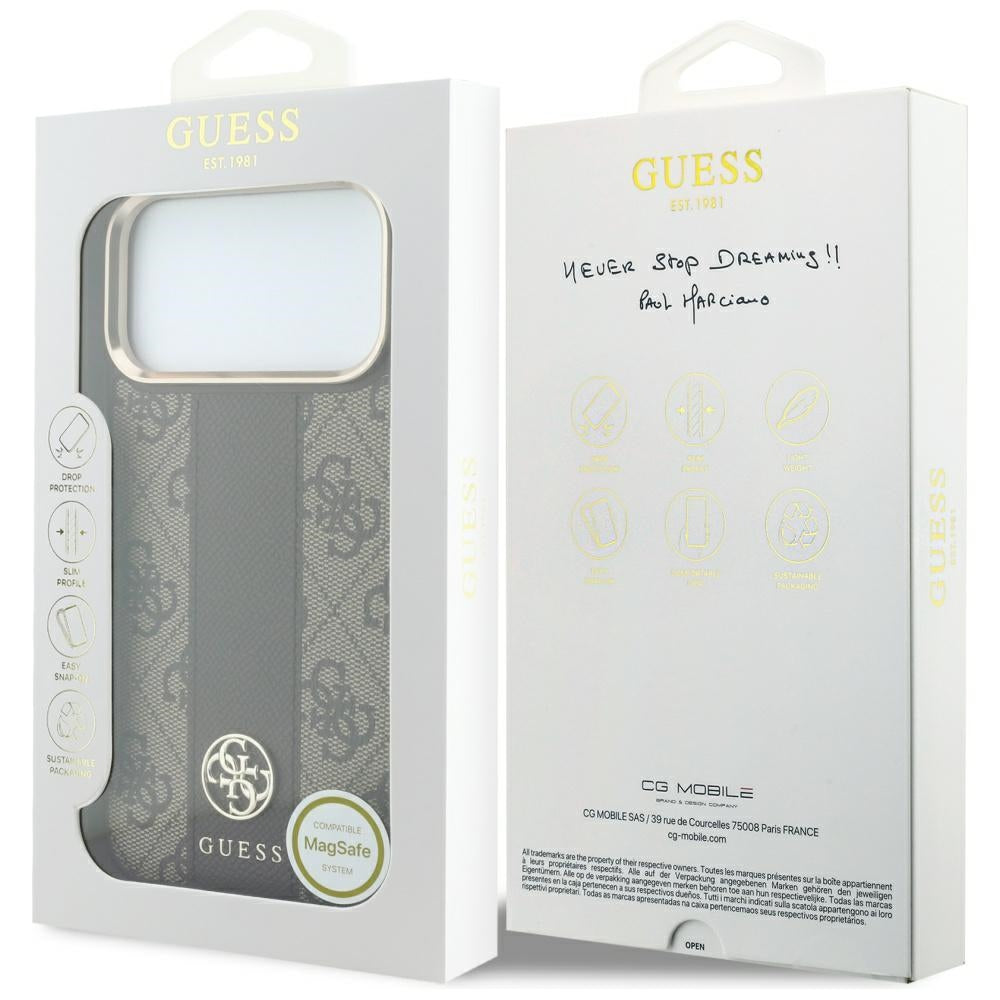 Θήκη MagSafe για Apple iPhone 18 Pro Max / 17 Pro Max, Guess, 4G Stripe Round Classic Logo, Καφέ