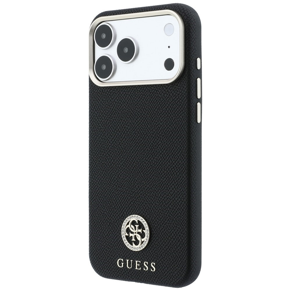 MagSafe Case for Apple iPhone 18 Pro Max / 17 Pro Max, Guess, Grained Round Strass Logo, Black