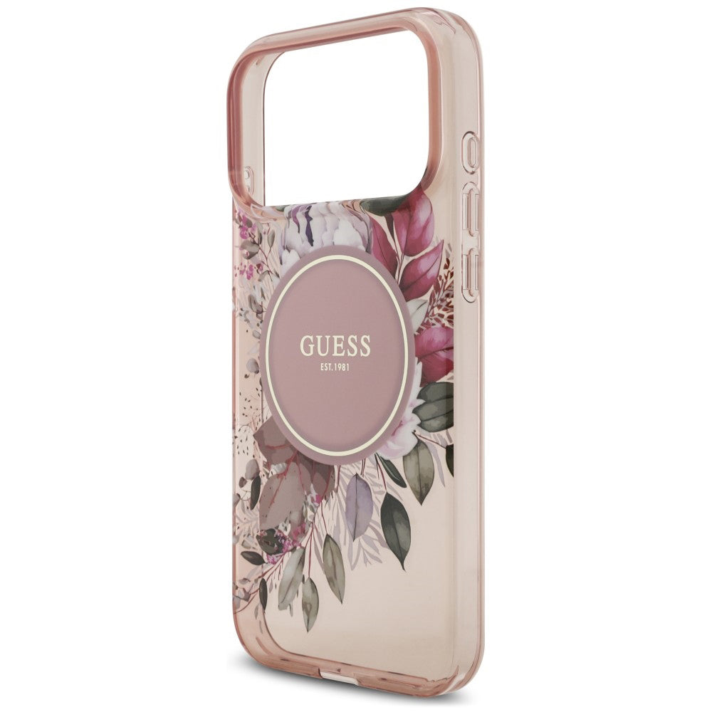 Θήκη MagSafe για Apple iPhone 18 Pro Max / 17 Pro Max, Guess, IML Flowers with Pearl Strap, Ροζ