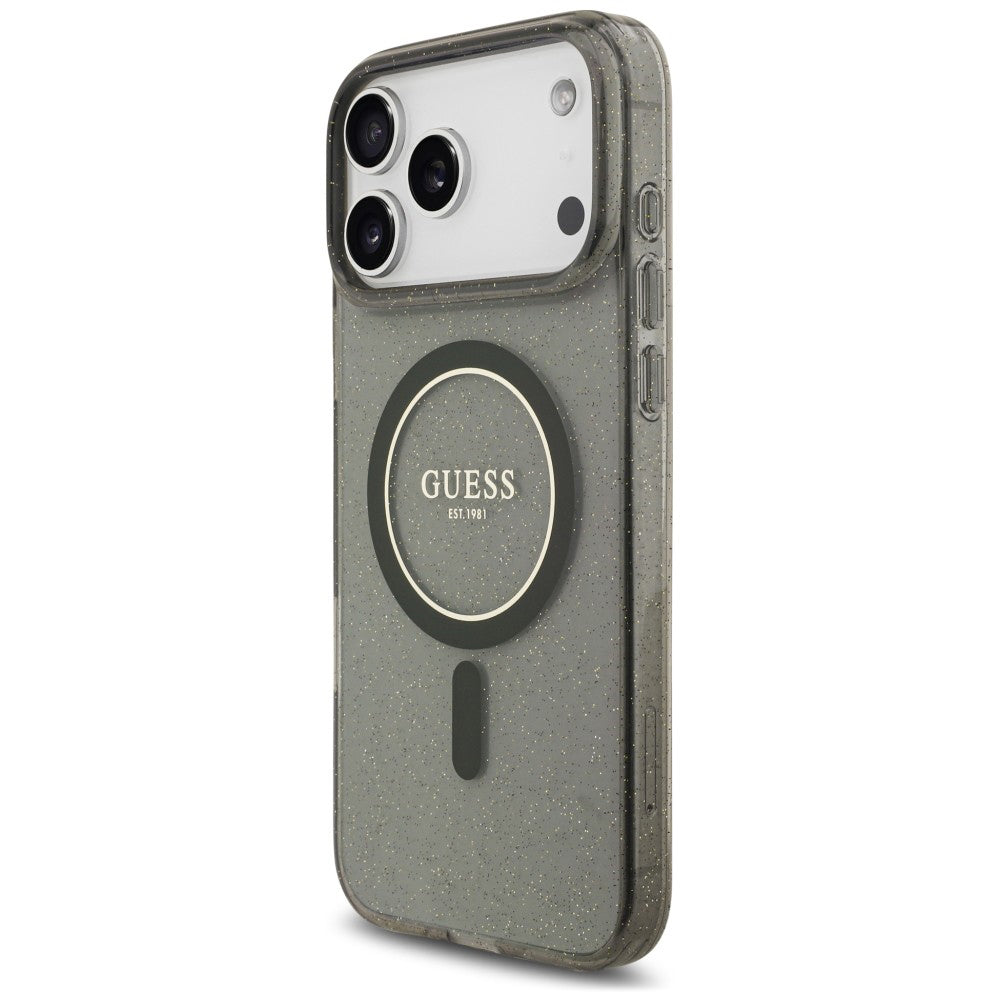 Θήκη MagSafe για Apple iPhone 18 Pro Max / 17 Pro Max, Guess, IML Glitter with Pearl Strap, Μαύρη